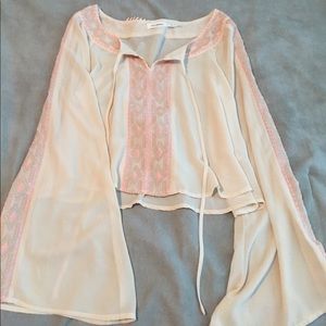 Bella Bella Cream & Pink Flowy Long Sleeve Croptop